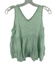 Love Fire Women's V Neck Tank Floral Top Sleeveless Lace Trim Summer Green Large