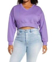 BP. V-neck Crop Organic Cotton Blend Sweatshirt In Purple Dahlia