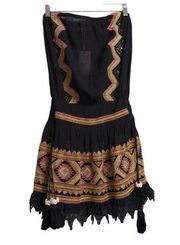 Ramy Brook Embroidery Alissa Strapless Mini Dress Swim Coverup Black Aztec S New