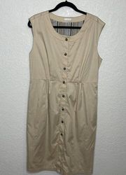 BADGLEY Mischka Beige 100% Cotton Sleeveless Button Down Dress Size M/L