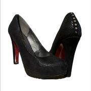 BONAVI Studded Platform Stiletto Pumps Heels Black Red bottoms Suede Shoes Sz 36