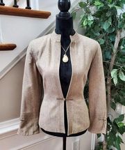 Larry Levine Women's Beige Cotton Long Sleeve Single Button Jacket Blazer Size 4