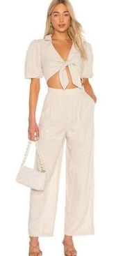 L'Academie Revolve Rocky Jumpsuit in Nude Linen Cotton Front Tie Womens Size L