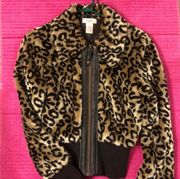 Candies Cheetah Leopard print faux fur bomber jacket