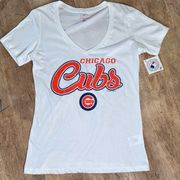 Campus Lifestyle Chicago Cubs White V Neck T Shirt NEW Juniors M Glitter Logo