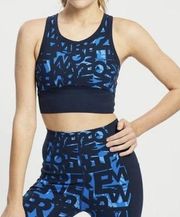 SWEATY BETTY Power Frame Blue Text Workout Vest Bra Size Medium NEW