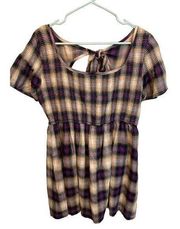 Bohme Plaid Short Sleeve Tie Back Mini Length Dress New with Tags Size Large