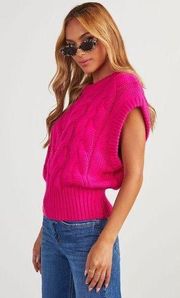 Jodifl Size S Sweater Vest Hot Pink Cable Knit Fuzzy Valentines Short Cap Sleeve