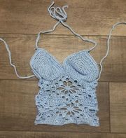 blue flower crochet top