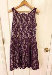 Danny and Nicole midi purple lace cocktail dress