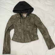 New Gray  Hooded Leather Jacket Small