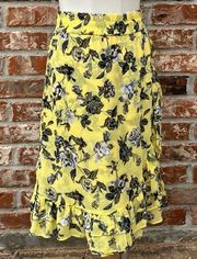 yellow and black floral midi ruffled skirt / L / Excellent condition