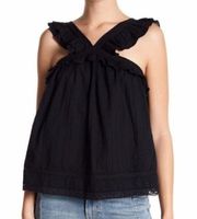 NEW NWT MELROSE MARKET Black Ruffle Embroidered Sleeveless Blouse PETITE XL PXL