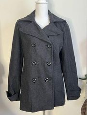 Women’s New York & Company Classic Black Wool Blend Mid Length PeaCoat  Sz 6