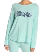 New  Good Girl Gone Rad Graphic Print Knit Pullover Teal Splash