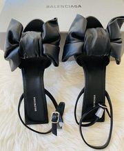 NIB Balenciaga Square Knife Bow Sandals Heels Size 35.5 Black Leather $950