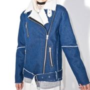 UO J.O.A Denim Sherpa Aviator Shearling Oversized Biker Jacket