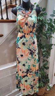 Sonoma Women Blue Pink Floral Cotton Round Neck Sleeveless Knee Length Dress XS