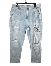 Womens 16 Long High Rise Mom Jeans Light Wash Distressed Ripped