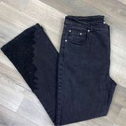 DG2 by Diane Gilman Lace Appliqué Jeans Black 14 Straight Leg