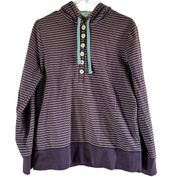 Boden Striped Hoodie Button Front Adjustable Ribbed Trim 100% Cotton Purple 12