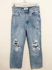 JBD. Just Black Denim Frankie Dad Light Wash Distressed Straight Leg Cotton Jean