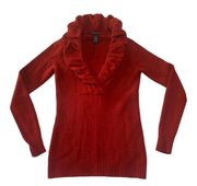 Marina Luna womens small sweater knit lambs wool angora rabbit red cute puff col