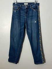 Knox Rose Distressed Embroidered Stripe Cropped Ankle Jeans Size 4