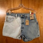 Levi's 501 High Rise Color Block Blue Denim Jean Shorts Women’s NWT Size 31