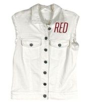 Taylor Swift Denim Vest Custom Embroidered Red Kut from the Kloth Small 1333