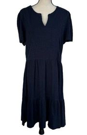 Charter Club XX-Large Midi Dress Puff Sleeve Stretch V-Neck Ruffled Hem Blue New