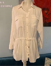Armani Exchange White Blouse Button Front Long Sleeve Shirt Women's Size S Small