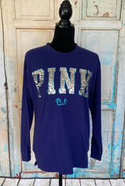 PINK - Victoria's Secret Victoria Secret PINK Silver Sequin Logo Tee Long Sleeve Top Shirt Size XS