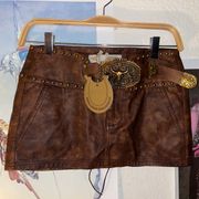 NWT Cowboy Brown Leather Mini Skirt