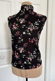 Love...Ady  Black Multicolor Floral Sleeveless Mock Neck Rib Knit Top Size S