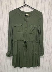 Womens Size S Paper Crane Olive Green Utility Shirt Dress EUC