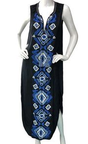 Marie Oliver Womens Size S Maxi Dress Embroidered Tie Front Side Slits Tassels