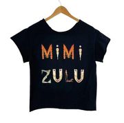 Mimi Zulu Womens Small Graphic Design Raw Hem Festival Tee T-Shirt