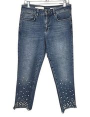 Anthropologie Pilcro Jeans Womens 6 29" Blue Hyphen Beaded Crop Casual Feminine