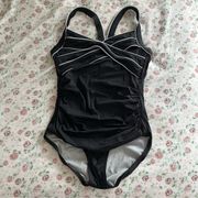 Vintage speedo black & white slimming one piece swimsuit full coverage size 8