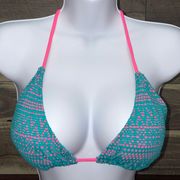 Crochet Aqua Over Neon Pink Triangle String Bikini T Only Size X-Large