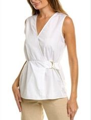 ELLEN TRACY women’s sleeveless wrap style top with gold hardware size medium