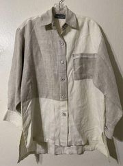 Karen Kane Boho Shacket Womens 6 Beige 100% Linen Button Up Minimalist Lagenlook