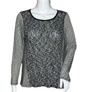 IZ Byer Sweater Gray Black Marled Multi Pattern Long Sleeve Lightweight Knit