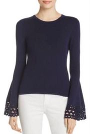 Milly Navy Blue Cutout Flare Sleeve Pullover Sweater Size M