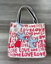 BRIGHTON On the Wings of Doves Canvas Tote Painted Large Bag 14.5x15.5 Love NWT