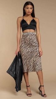 Bias Cut Everyday New Romantic Zebra Print Midi Skirt