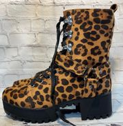 Platform Combat Boots Faux Suede Animal Print-8