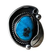 Vintage Turquoise Ring, Blue Turquoise Leaf Ring Sz 5