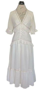 DESIGN Womens Dress button lace tiered midi Cottagecore Size 4 Graduation